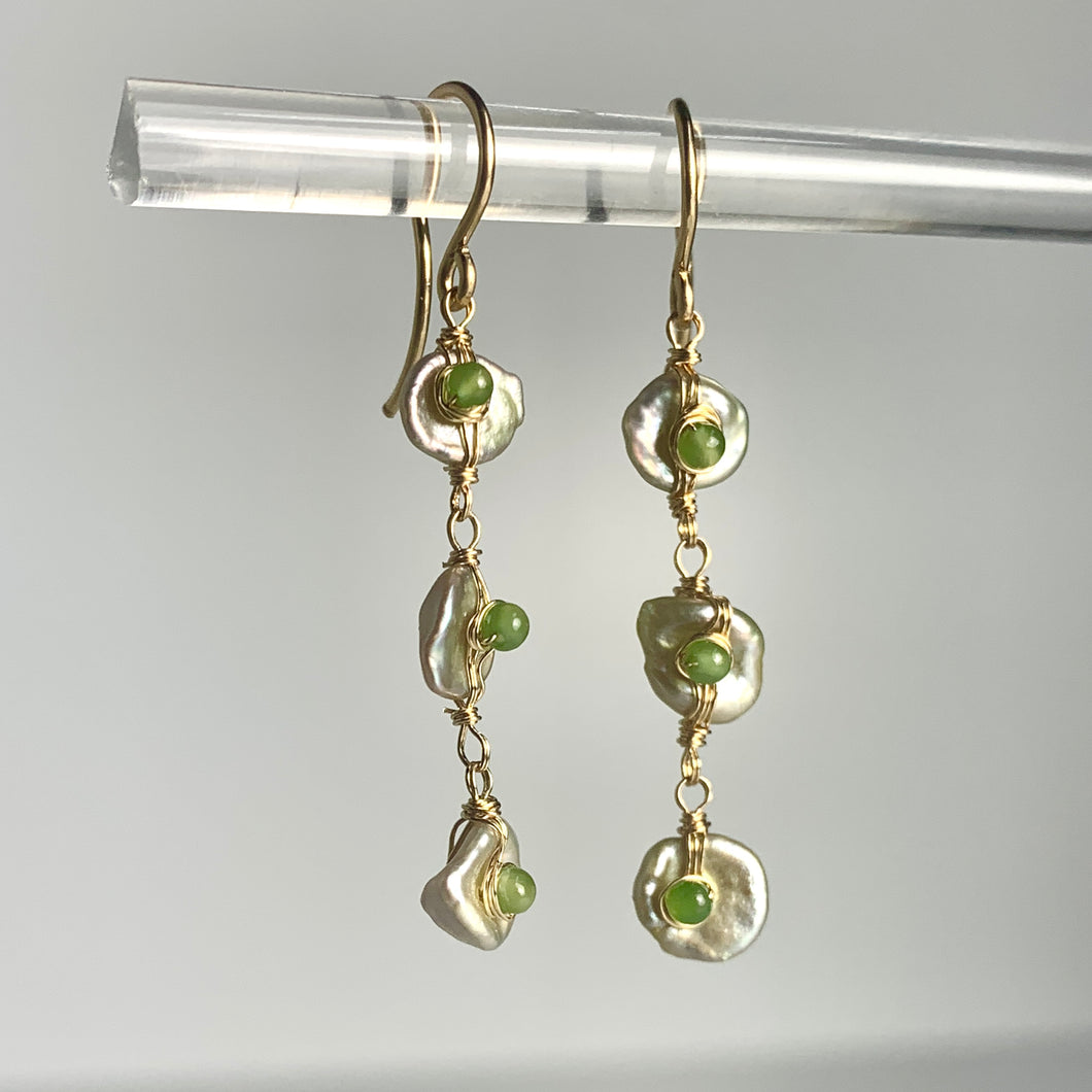 Jade and Pearl Drop Earrings