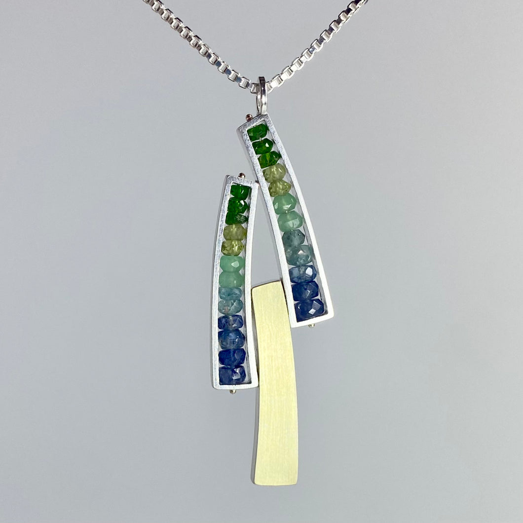 Triple Wedge Necklace with 18k Bi-Metal and Semiprecious Stones