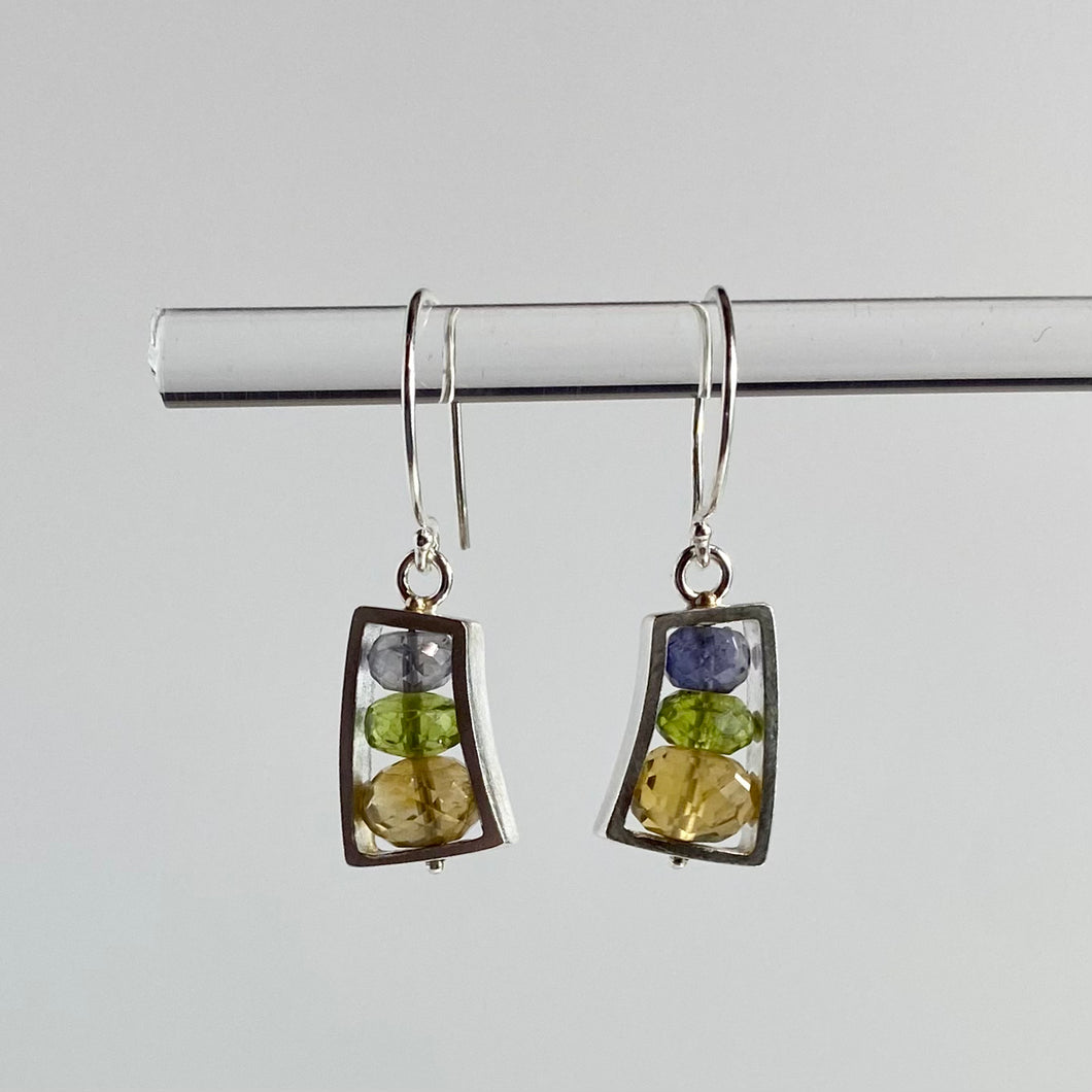 Vertical Wedge Earrings with Semiprecious Stones