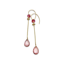 Load image into Gallery viewer, Long Drop Rose Quartz and Sapphire Earrings
