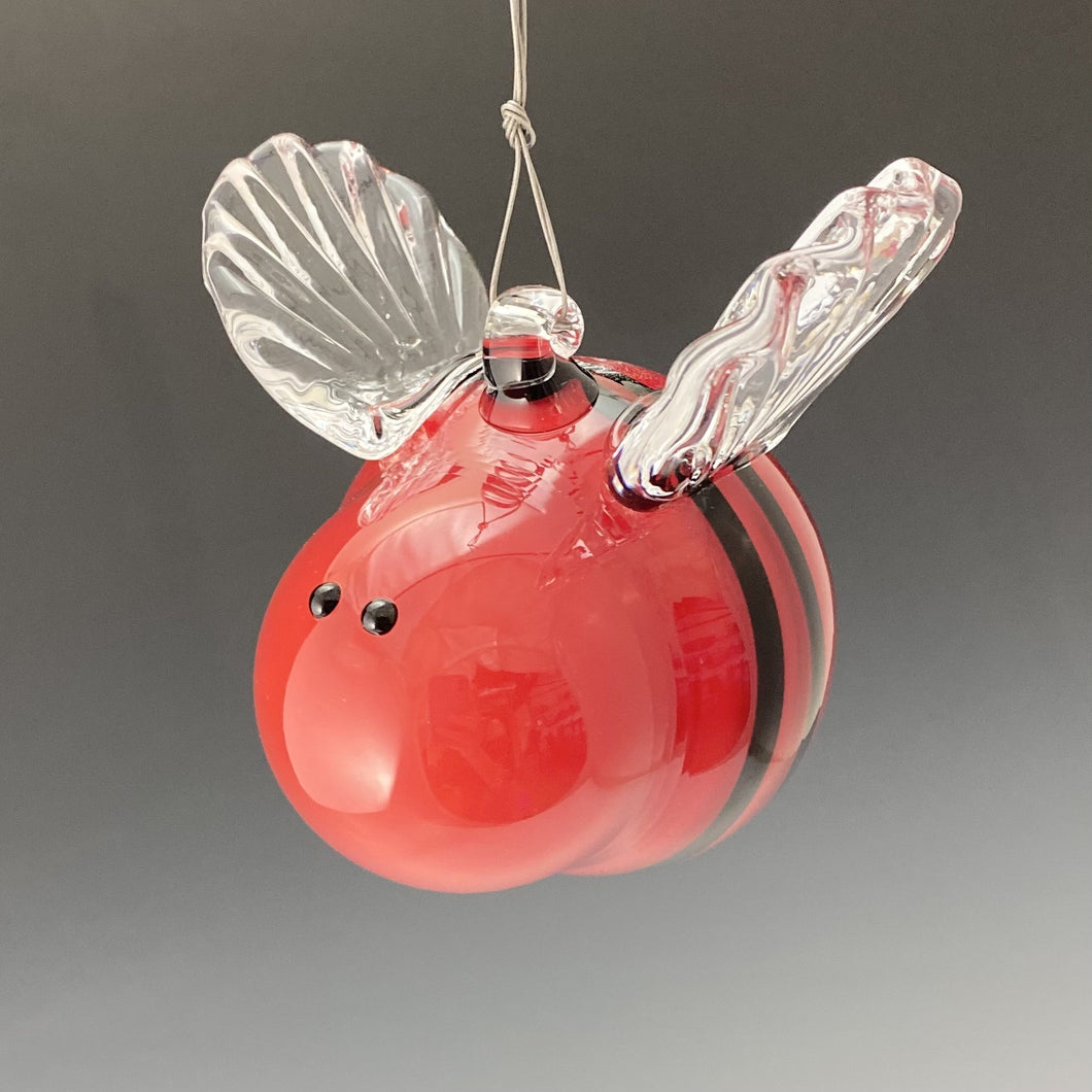 Red hand blown glass bee