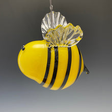 Load image into Gallery viewer, Yellow hanging blown glass bee side view
